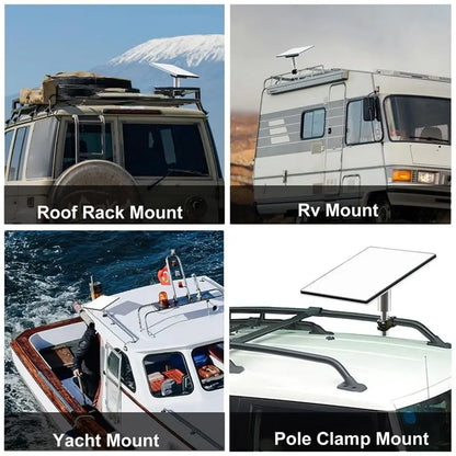 Ingenious-For Starlink Mini Mount Kit for RV, yacht, camper with roof rack and pole clamp, stainless steel pipe for secure installation.