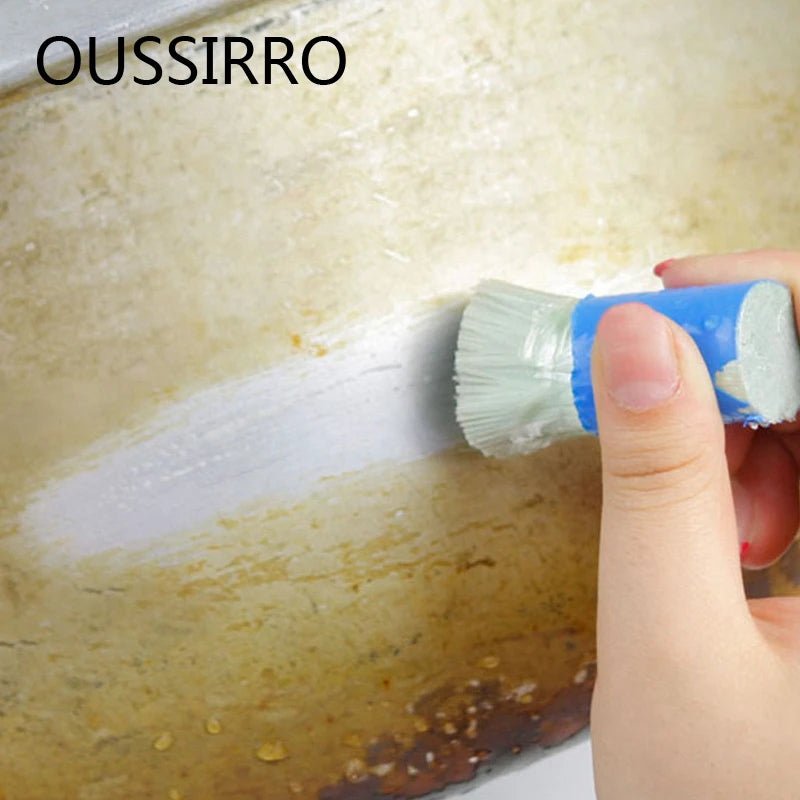 Stainless steel pan cleaning brush by BACKUPMYFILESNOW.COM® for kitchen and household metal cleaning, durable and effective.