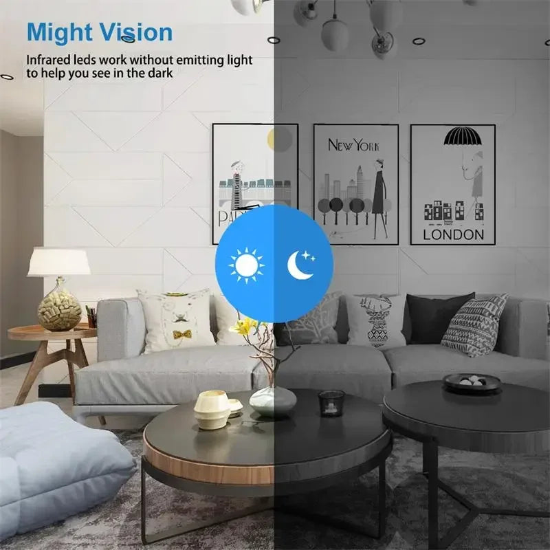 Mini 1080p HD wireless smart security camera with night vision, motion detection, and cam monitor for smart home surveillance.