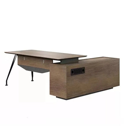 Modern single workstation desk with a wooden writing board, ideal for open-concept office or home workspace, by BackupMyFilesNow.com.