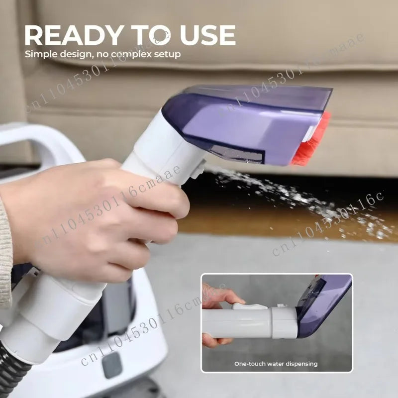 Portable BACKUPMYFILESNOW.COM® carpet cleaner machine with 650W power, 12KPa suction, and 3M cord for home fabric spot cleaning.