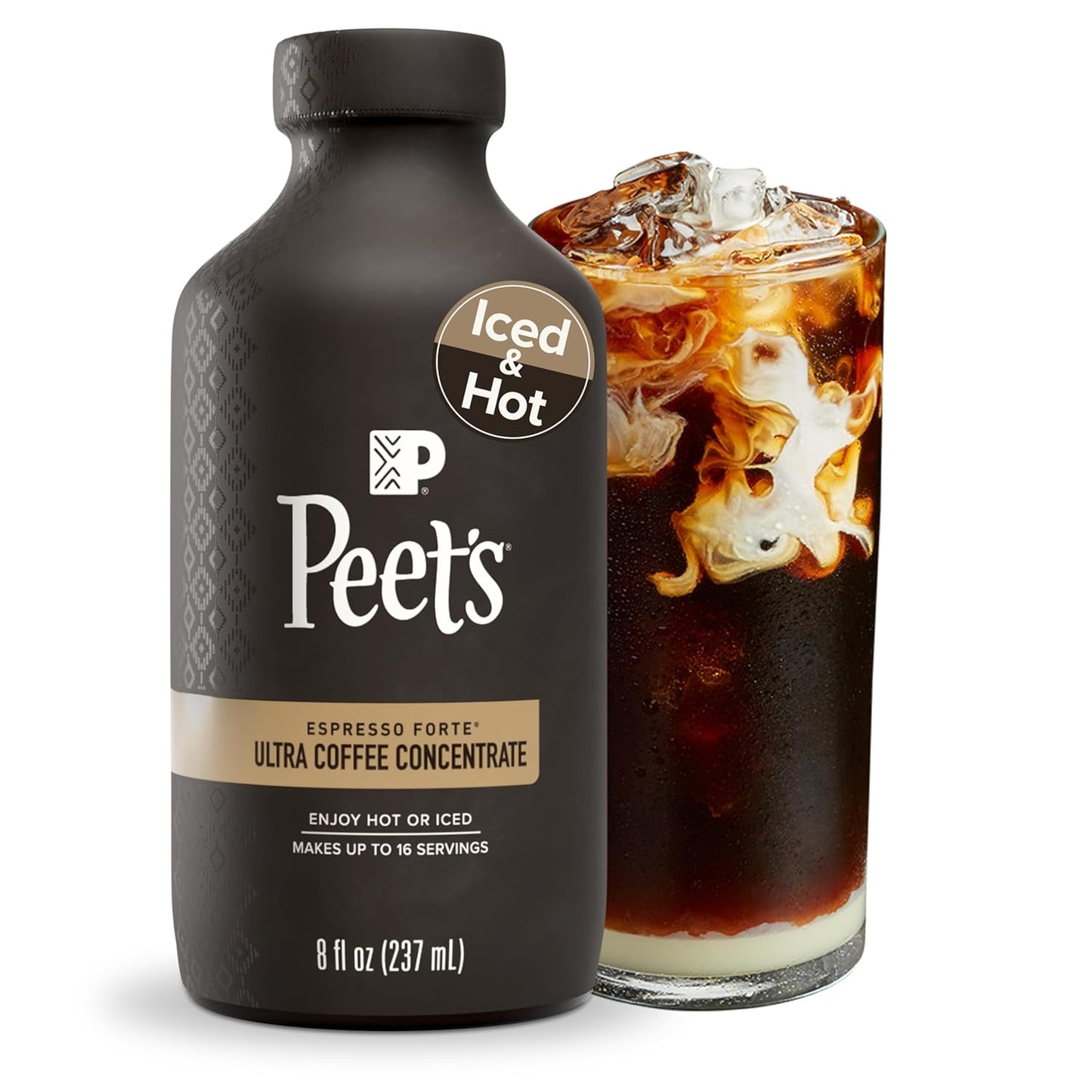Peet's Coffee Ultra Coffee Concentrate in an 8 oz bottle, 100% Arabica espresso forte for hot, cold brew, or iced coffee.