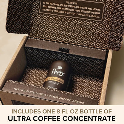 Peet's Coffee Ultra Coffee Concentrate in 8oz bottle, 100% Arabica espresso forte for hot, cold brew, or iced coffee.