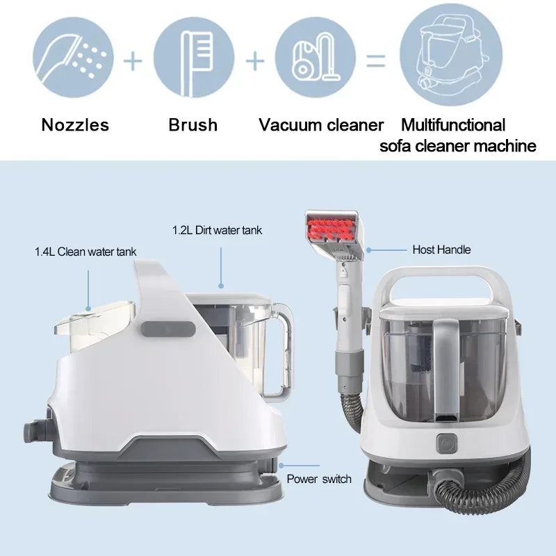 Portable BACKUPMYFILESNOW® carpet cleaner machine for wet and dry vacuuming, spot cleaning sofas, curtains, and home fabrics.