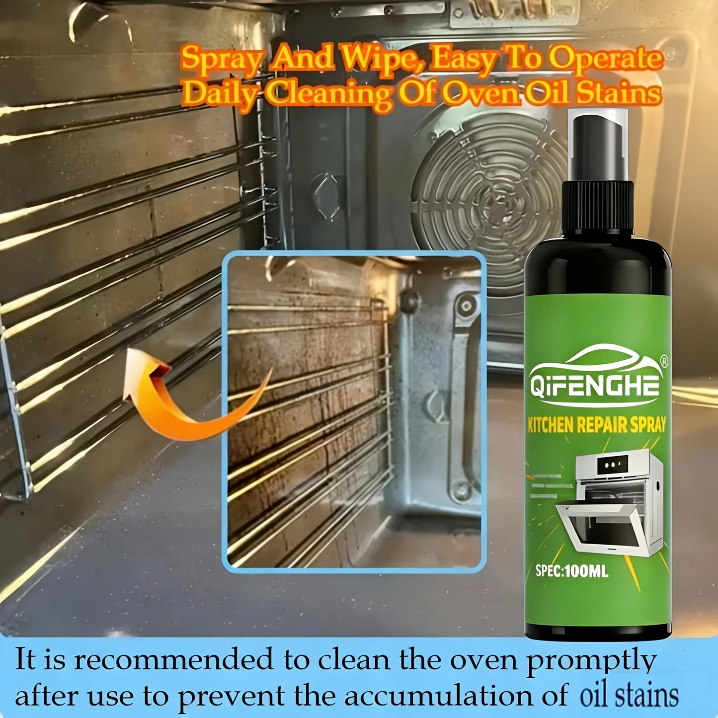 Powerful kitchen cleaner spray by BACKUPMYFILESNOW.COM® for degreasing air fryers, ovens, stoves, and cookware.