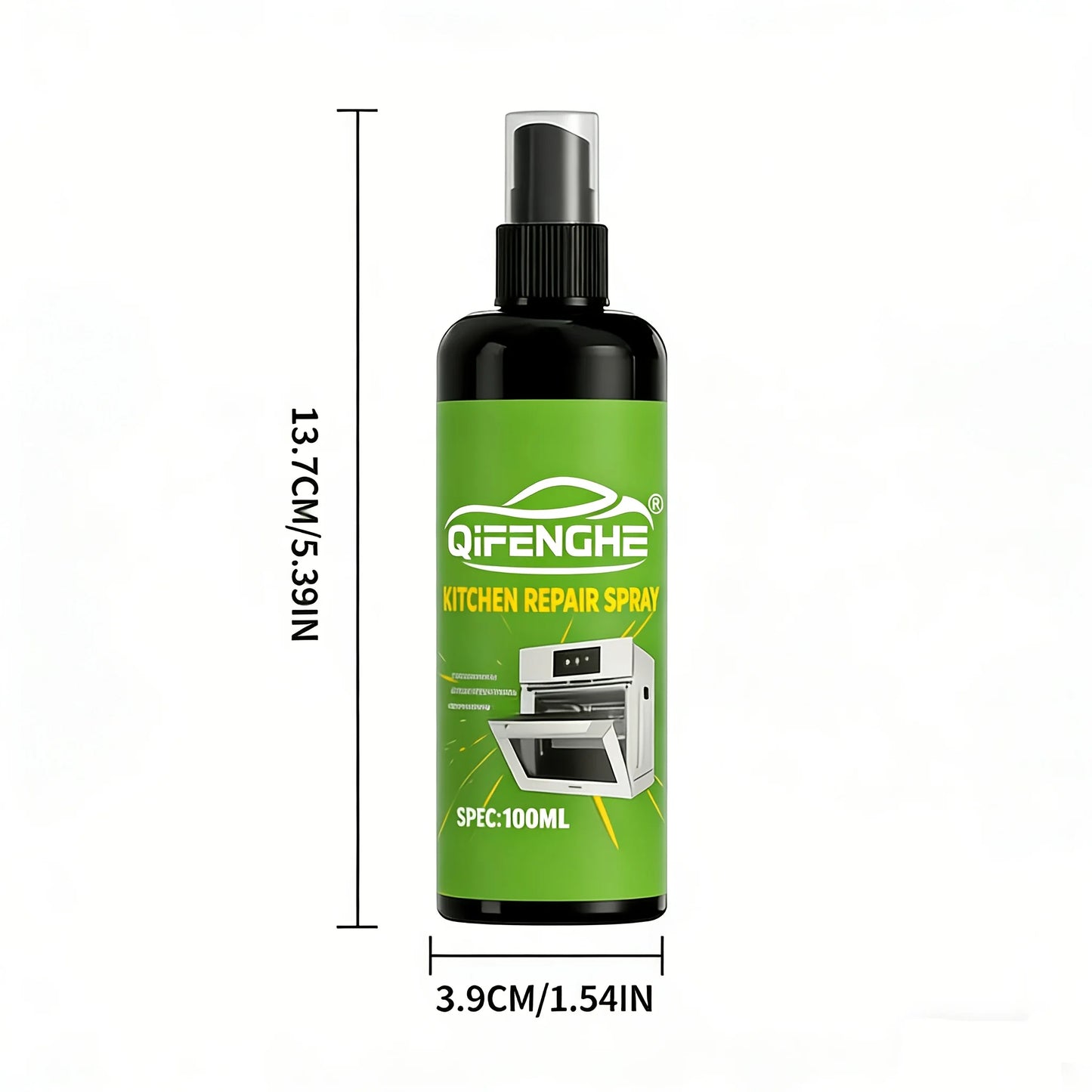 Powerful Kitchen Cleaner Spray by BACKUPMYFILESNOW.COM, 3.38oz degreaser for air fryer, oven, stove, and cookware with stain removal.