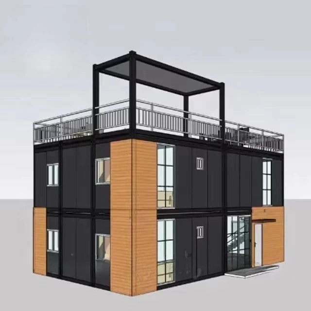 Prefab flat pack modular 2-storey 20ft sea container house with balcony, designed for compact living by BACKUPMYFILESNOW.COM®.