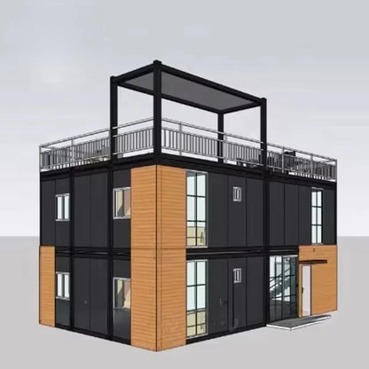 Prefab flat pack modular 2-storey 20ft sea container house with balcony, designed for compact living by BACKUPMYFILESNOW.COM®.
