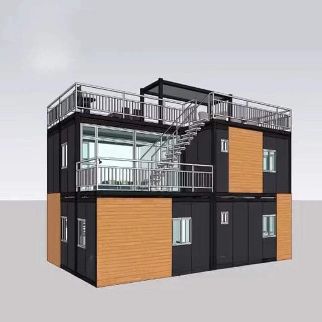 Prefab flat pack modular 2-storey 20ft sea container house with balcony, designed for versatile living spaces by BACKUPMYFILESNOW.COM®.