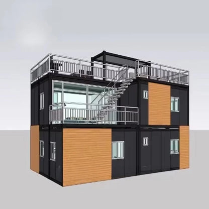 Prefab flat pack modular 2-storey 20ft sea container house with balcony, designed for versatile living spaces by BACKUPMYFILESNOW.COM®.