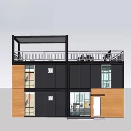 Prefab flat pack modular 2-storey 20ft sea container house with balcony, designed for modern living by BACKUPMYFILESNOW.COM®.