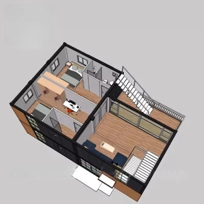 Prefab flat pack modular 20ft sea container house with two stories and balcony, designed for modern living by BACKUPMYFILESNOW.COM®