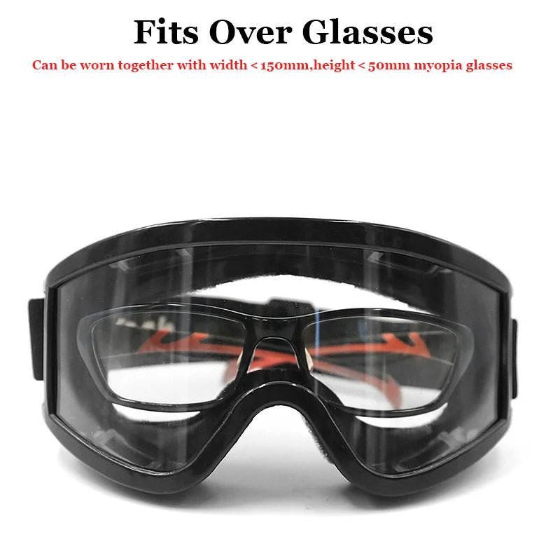 Safety goggles from BACKUPMYFILESNOW.COM® with anti-impact and chemical splash protection, suitable for laboratory and work environments.