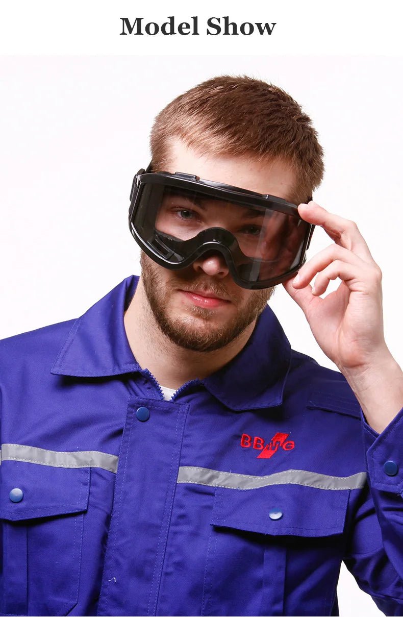 Safety goggles by BACKUPMYFILESNOW.COM® with anti-impact and chemical splash protection for laboratory and work safety.