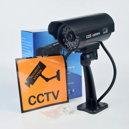 Smarsecur dummy security camera with waterproof design, flashing red LED light, suitable for outdoor and indoor surveillance.