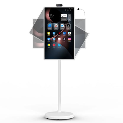Smart home fitness entertainment display with movable screen, built-in dual speakers, high-definition camera, and smart interactive features.