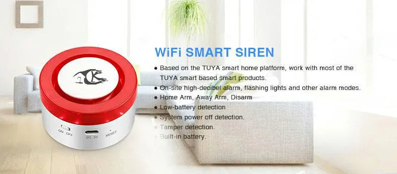 Wireless WiFi smart home security system with alarm siren, door contact sensor, and PIR motion sensor for home protection.
