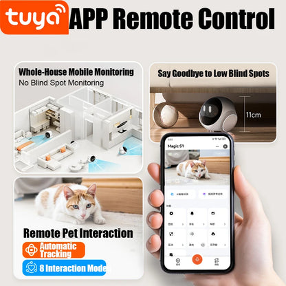 Smart robot security camera with night vision, 2-way audio, AI motion detection, and WiFi connectivity for home surveillance.