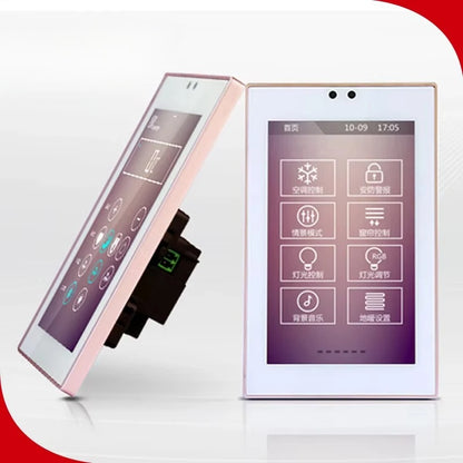 Smart touch screen smart home panel by BackupMyFilesNow.com displaying automated home system controls and remote access features.