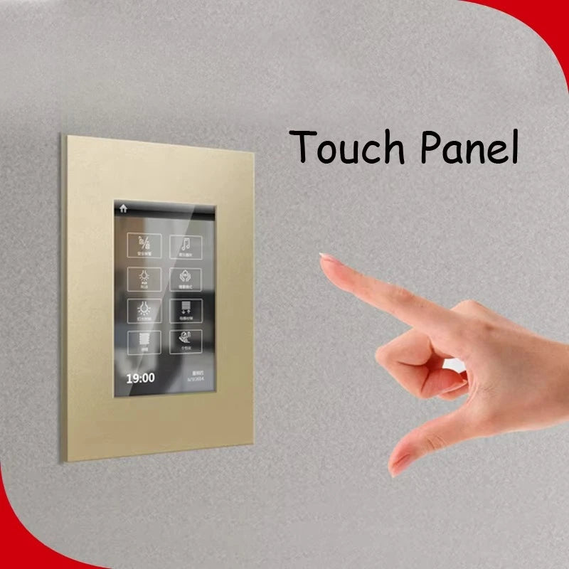 Smart touch screen smart home panel by BackupMyFilesNow.com displaying automated home system controls and remote access.