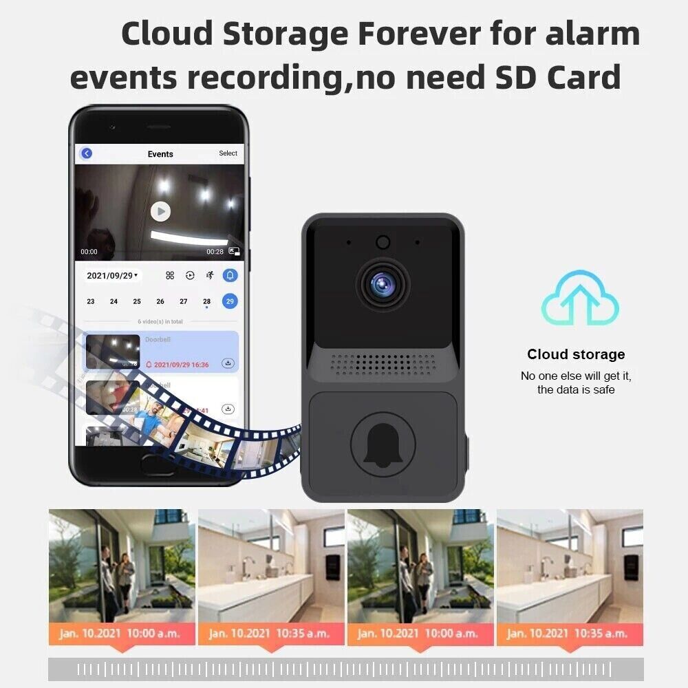 Wireless WiFi doorbell with video camera and intercom, providing security and ring chime for home entry.