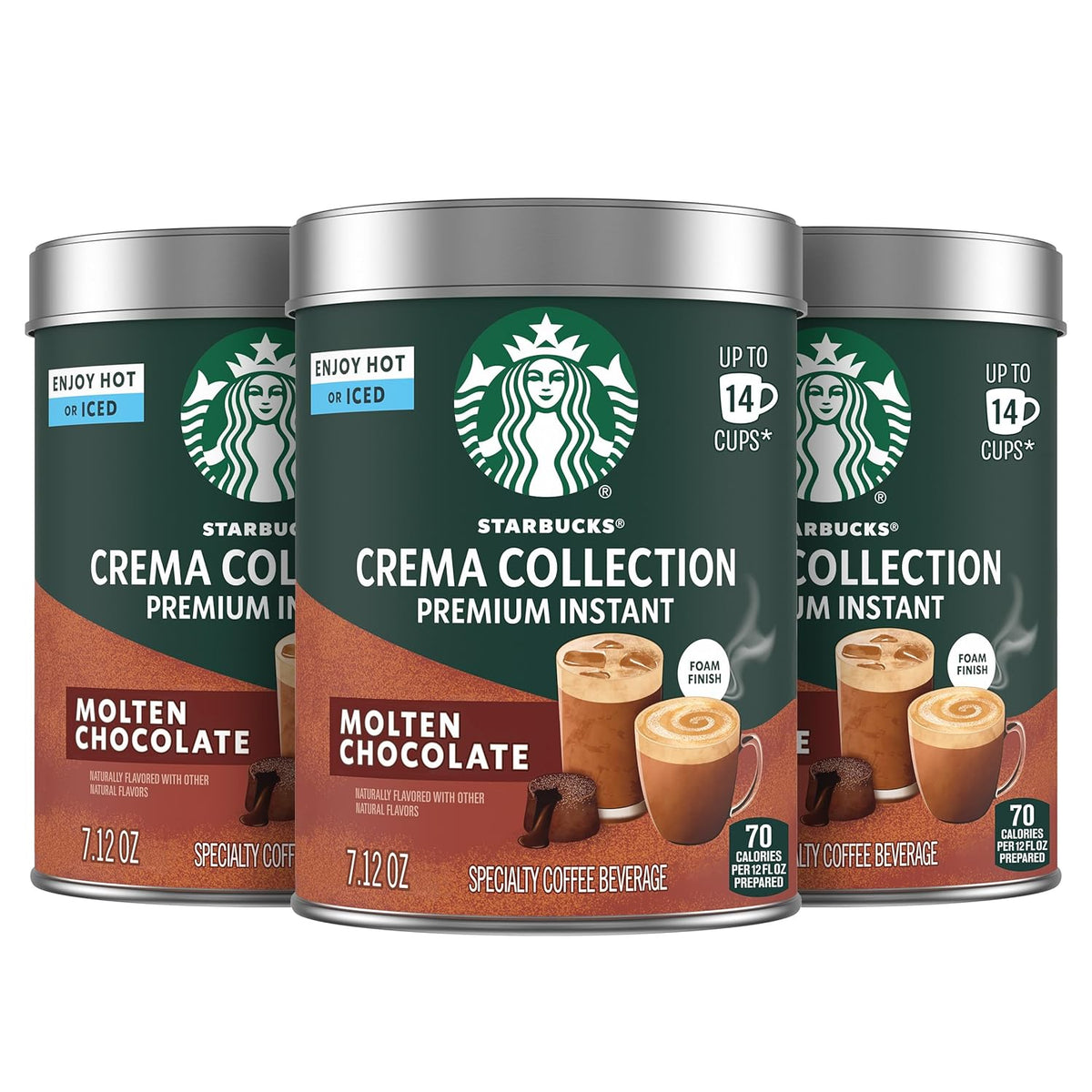 Starbucks Crema Collection premium instant molten chocolate flavored coffee in 3 tins, 100% Arabica beans, 7.12 oz each, 1.34 lb total