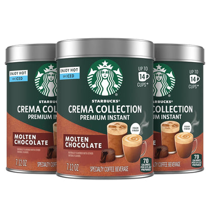 Starbucks Crema Collection premium instant molten chocolate flavored coffee in 3 tins, 100% Arabica beans, 7.12 oz each, 1.34 lb total