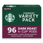 Starbucks K-Cup coffee pods dark roast variety pack for Keurig, hot or iced coffee, 96 single-serve coffee pods.