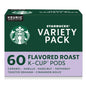Starbucks K-Cup coffee pods variety pack featuring flavored hot and iced coffee for Keurig brewers, 60-count.
