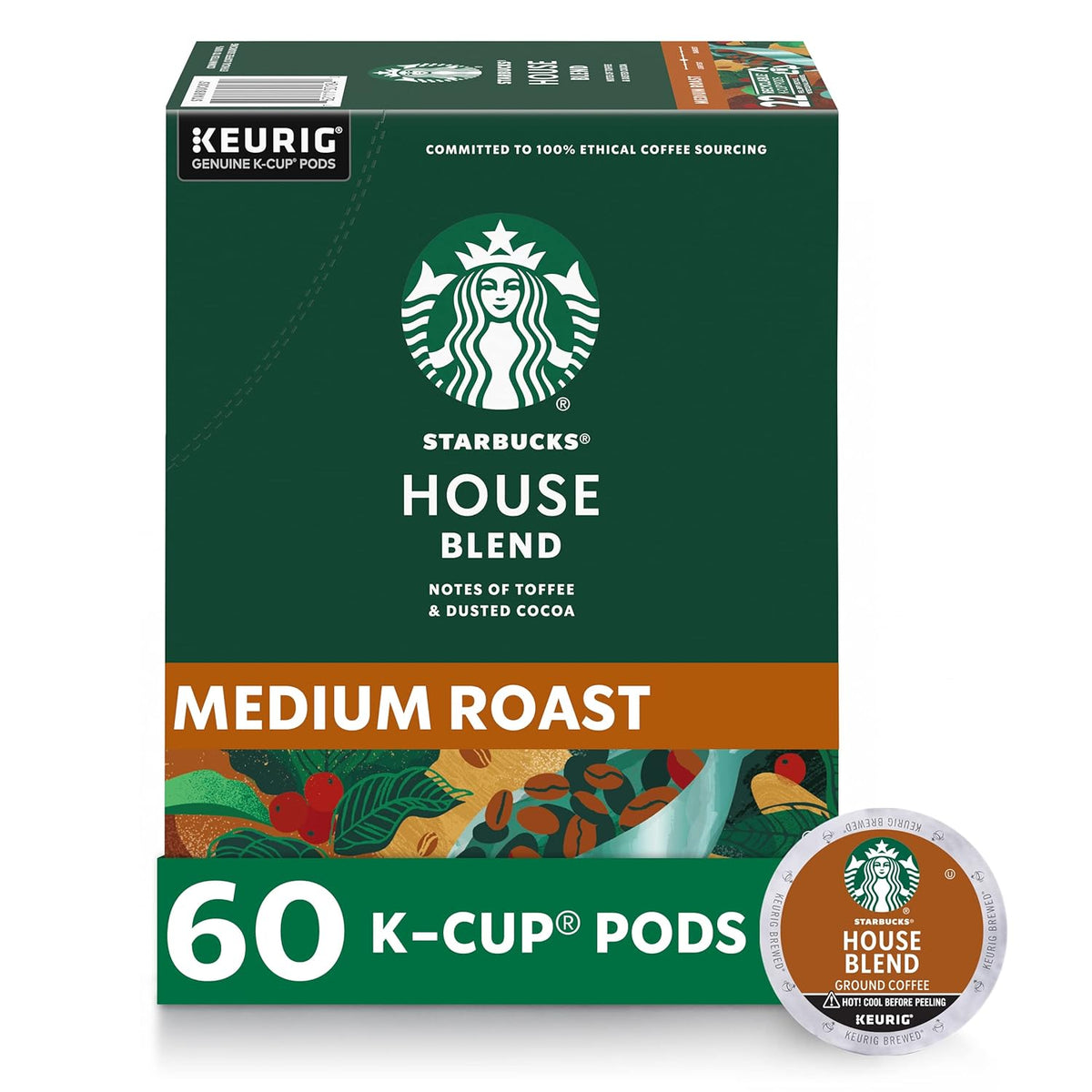 Starbucks K-Cup coffee pods, medium roast House Blend for Keurig brewers, 100% Arabica, 6 boxes with 60 pods total