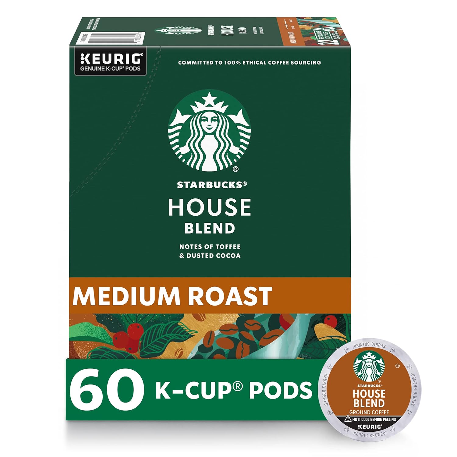 Starbucks K-Cup coffee pods, medium roast House Blend for Keurig brewers, 100% Arabica, 6 boxes with 60 pods total