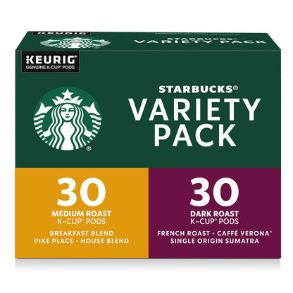 Starbucks Blonde K-Cup coffee pods variety pack with medium and dark roast for hot or iced coffee, 60 Keurig-compatible pods.