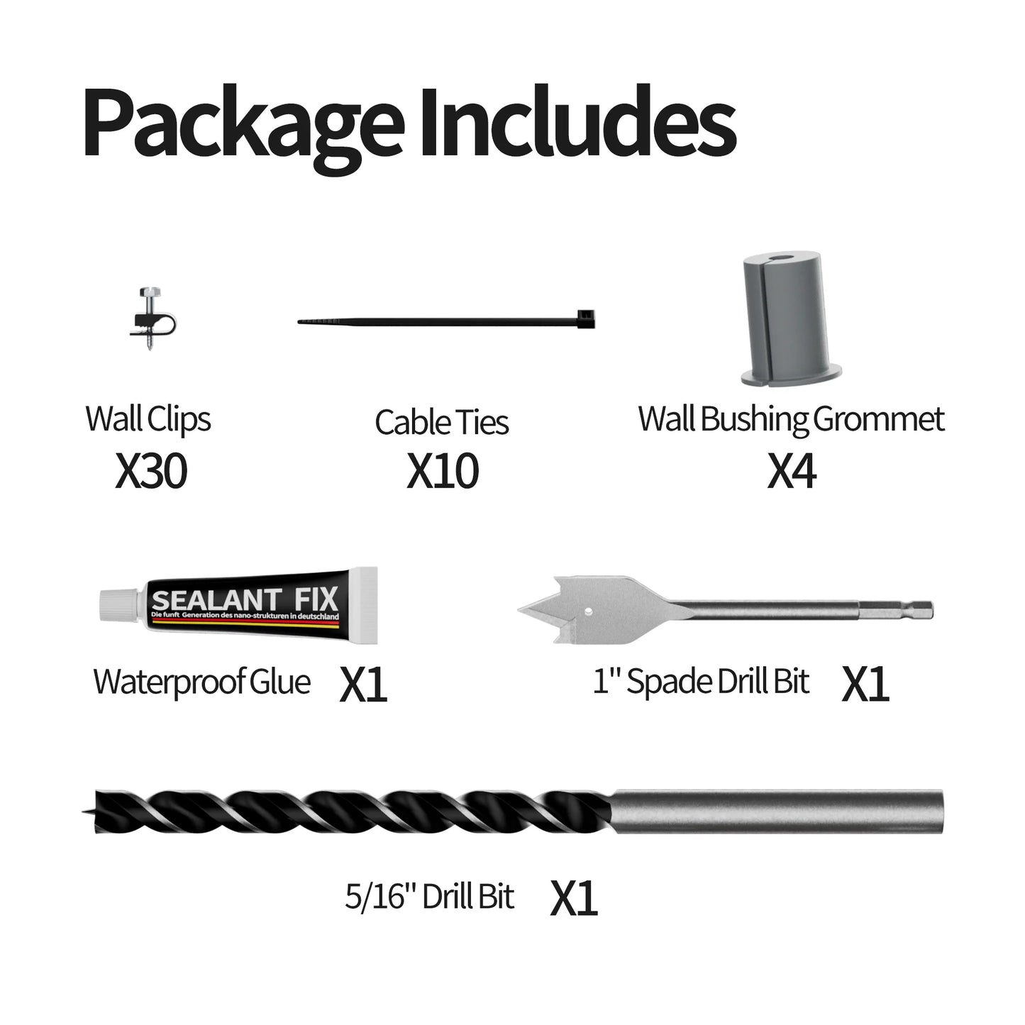 Starlink Cable Routing Kit for Gen 2 and Gen 3 with grommets and pass-through tools for roof and wall mounting.