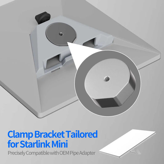 Starlink Mini Router pipe adapter and adjustable clamp pole mount kit for car, RV, ladder, or yacht installation by BACKUPMYFILESNOW.COM®.