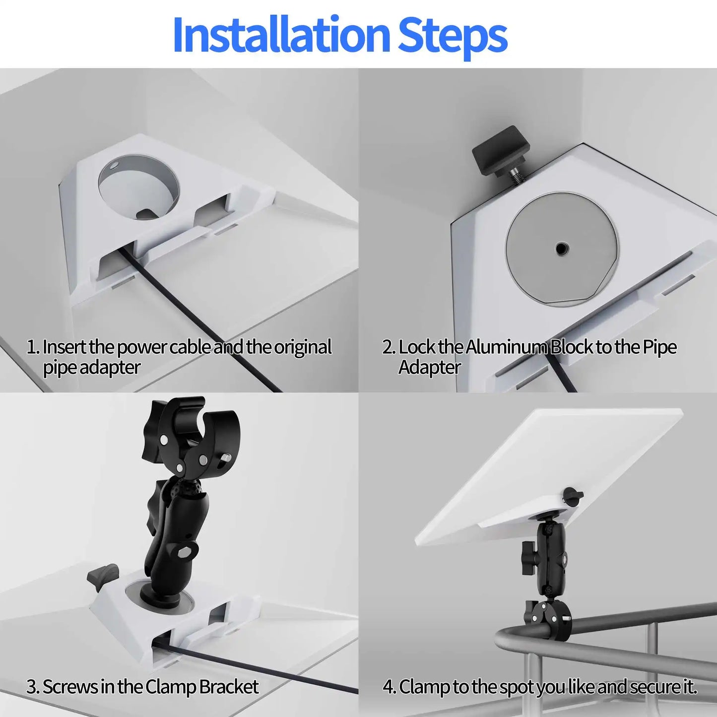Starlink mini router pipe adapter and adjustable clamp mount kit for car, RV, ladder, or yacht installation.