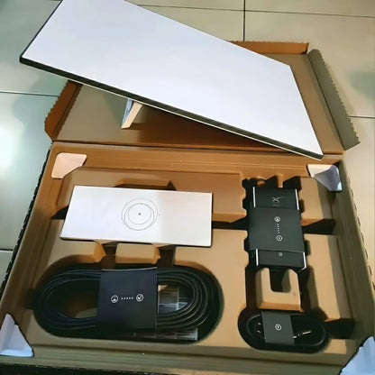 Starlink Standard Satellite Internet Kit V3 with satellite dish, modem, and accessories for high-speed satellite internet connection.