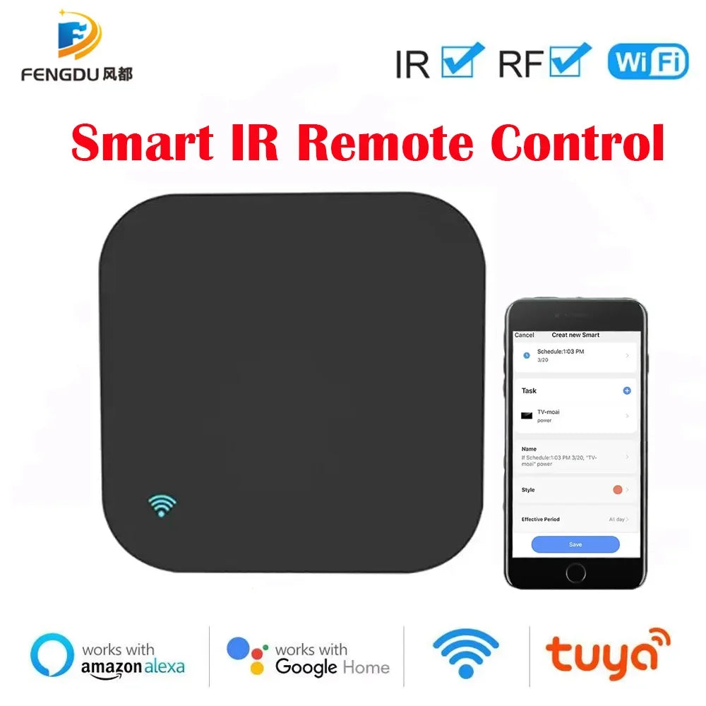 Tuya Smart RF433 RF315 IR remote control for air conditioners, WiFi-enabled smart home device, compact and easy to use.