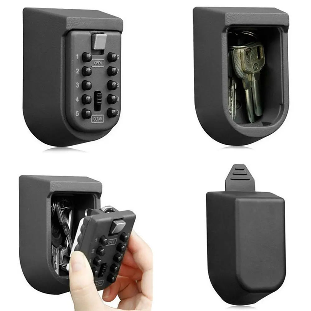 Wall-mounted key safe storage organizer box with combination lock, weatherproof cover for outdoor home use by BackupMyFilesNow.com