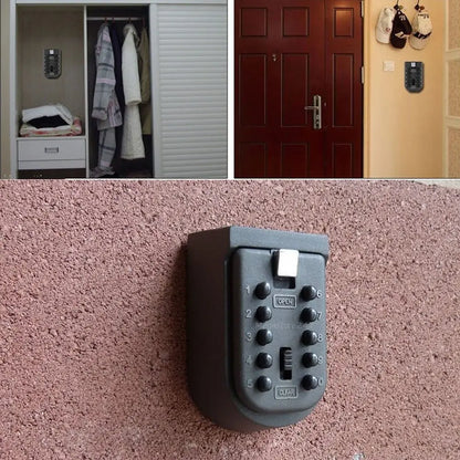 Wall-mounted key safe organizer box with combination lock, weatherproof cover, designed for outdoor home use by BackupMyFilesNow.com