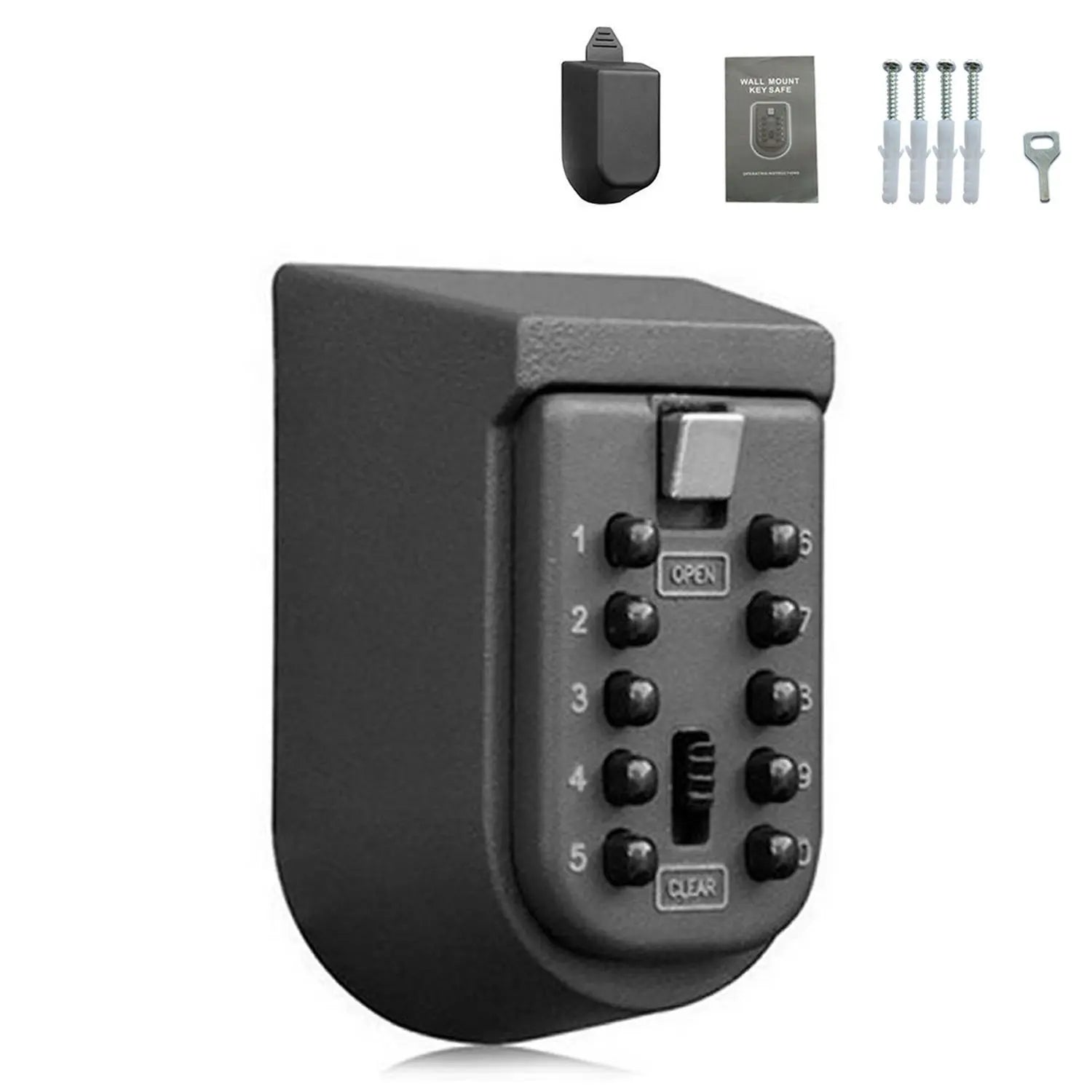 Wall-mounted key safe storage organizer box with combination lock and weatherproof cover, ideal for home outdoor use.
