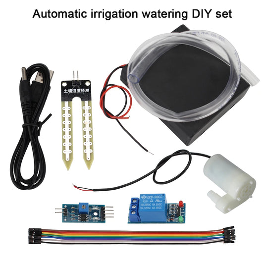 Automatic DIY water pump module kit for soil moisture detection and garden drip irrigation system, ideal for garden watering.