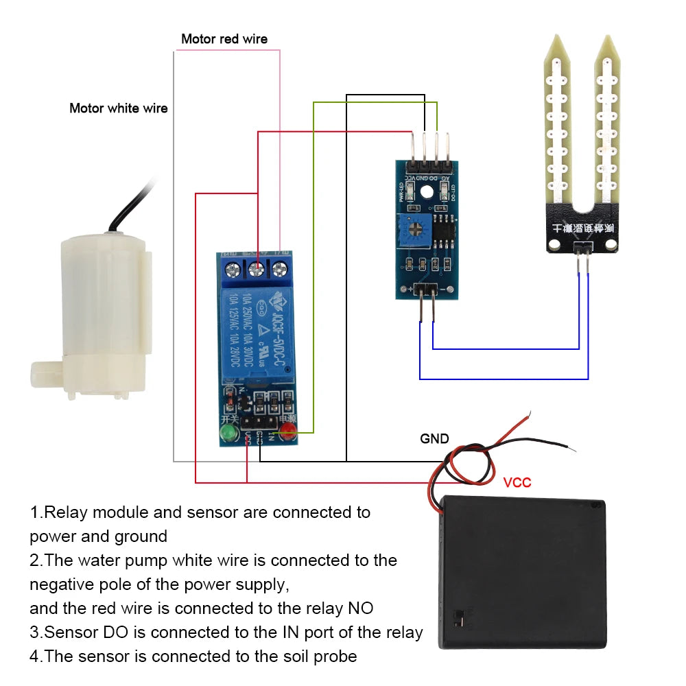 Automatic DIY water pump module kit for garden irrigation, includes soil moisture detection and drip watering system.