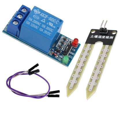 Automatic DIY soil moisture detection water pump module kit for garden drip watering and irrigation systems.
