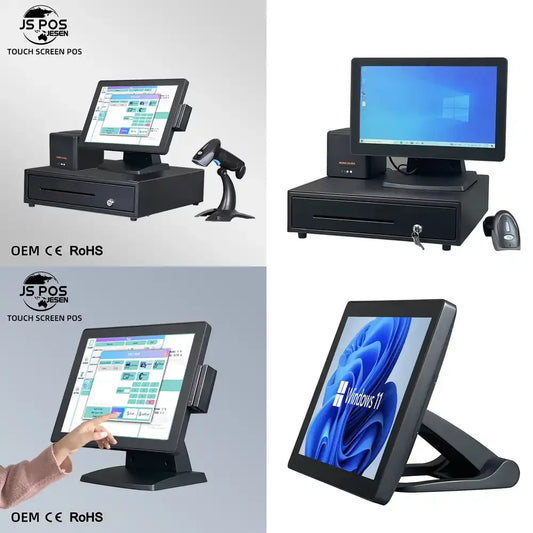 Windows Android POS computer with 80mm POS printer, cash drawer, and cash register for retail use.