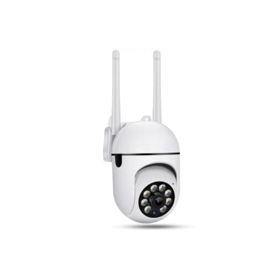 Wireless 360° panoramic security camera by BackupMyFilesNow.com capturing a full room view with sleek design.