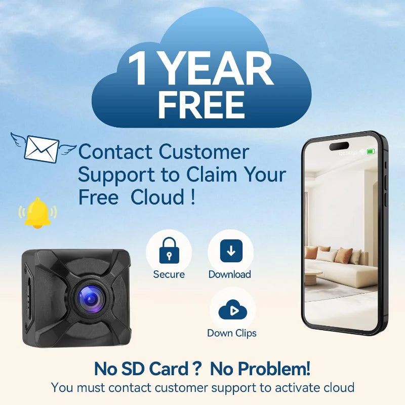 Wireless mini WiFi security HD camera by BackupMyFilesNow.com with night vision and long battery life for home safety monitoring.