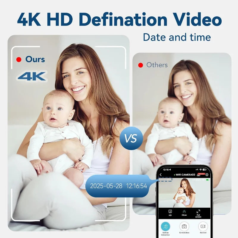 Wireless Mini WiFi HD Security Camera by BackupMyFilesNow with night vision, motion detection, and long battery life for home safety.