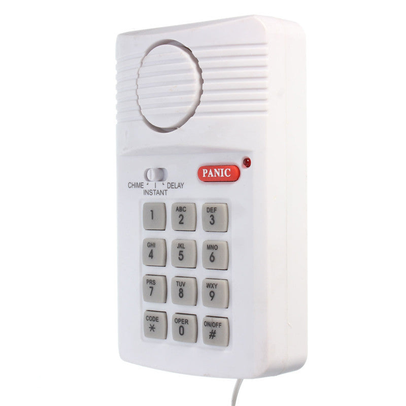 Window and door security alarm with code lock from BackupMyFilesNow.com, featuring a sleek design and safety features.