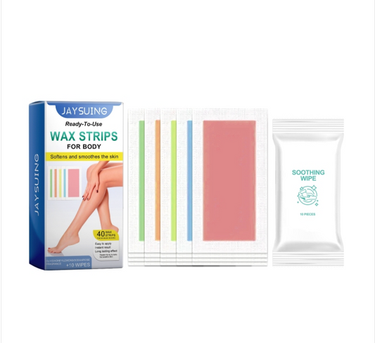 Body wax strips by BackupMyFilesNow.com, depilated and ready for hair removal, shown on wax paper in the image.