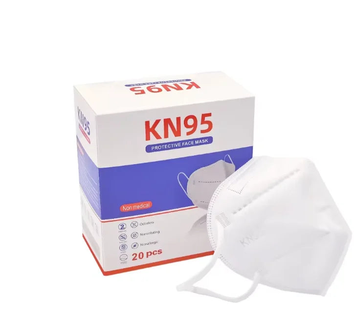 20-pack of disposable KN95 masks with 6-layer non-medical filtration, individually packaged for safety and convenience.